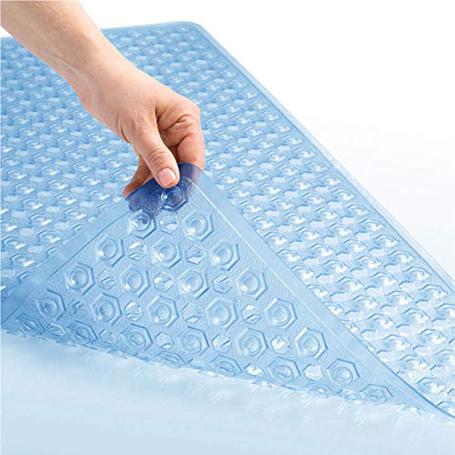 Gorilla Grip Patented Shower and Bath Mat, 35x16, Machine Washable Bathtub Mats, Extra Large Tub Rug, Drain Holes and Suction Cups to Keep Floor Clean, Soft on Feet, Bathroom Accessories, Blue